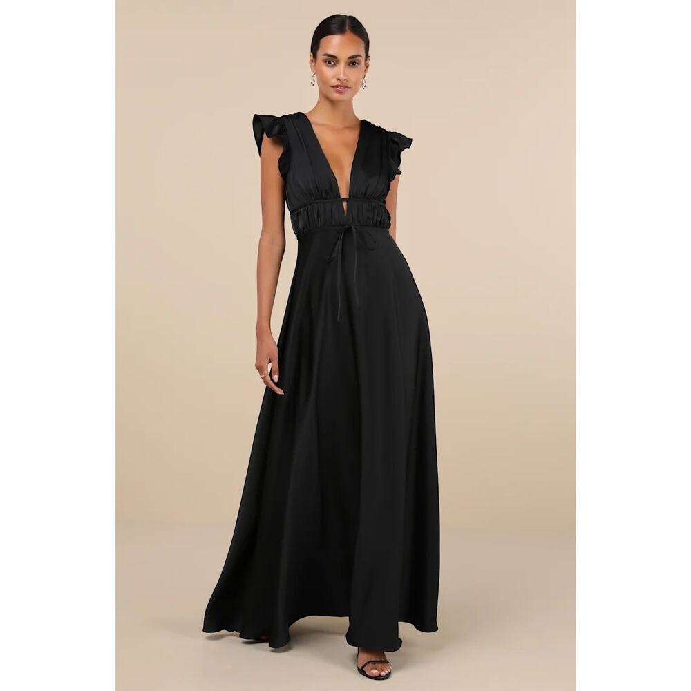 Lulu's Black Ruffle-Sleeve Maxi Dress